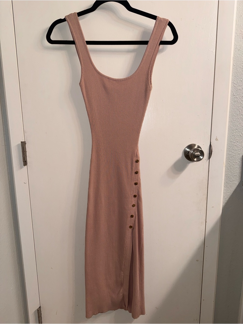 Windsor Blush Ribbed Maxi Dress with Side Button Slit Size S